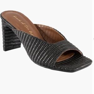 Nordstrom “Land of the free” black woven raffia jute straw open toe heel sandals